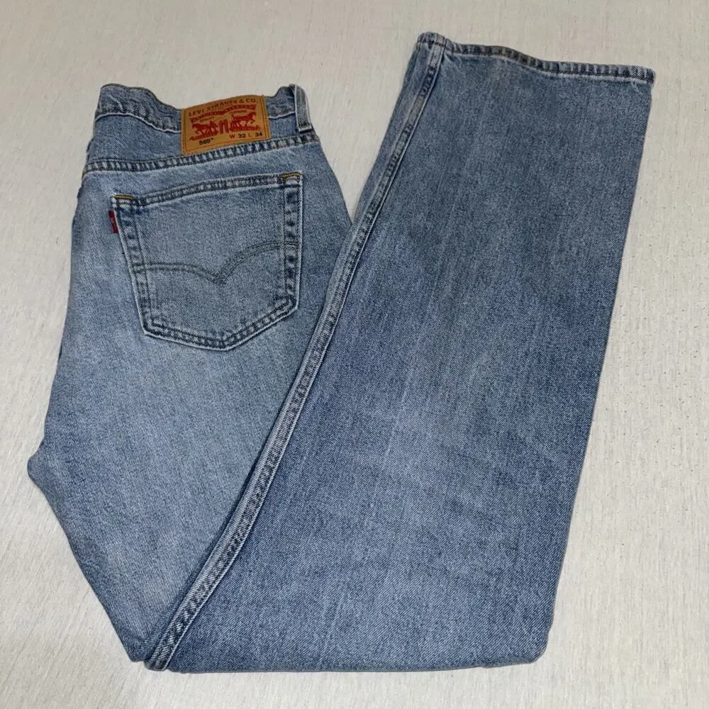 Levi's 569 Loose Straight Jean's Men's 32x34 Pants Blue Denim Baggy EUC